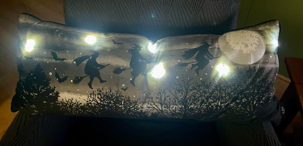 Cynthia Rowley Halloween Flying Witches Light Up Pillow Velvet Pillow 32" x 12"